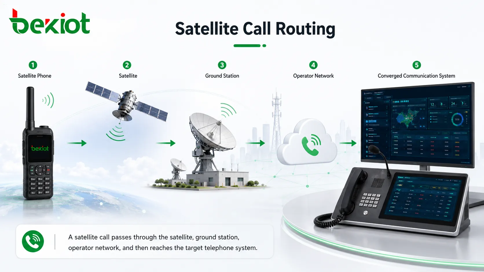 Roteamento de chamada de telefone via satélite por meio da estação terrestre e da rede da operadora de telecomunicações
