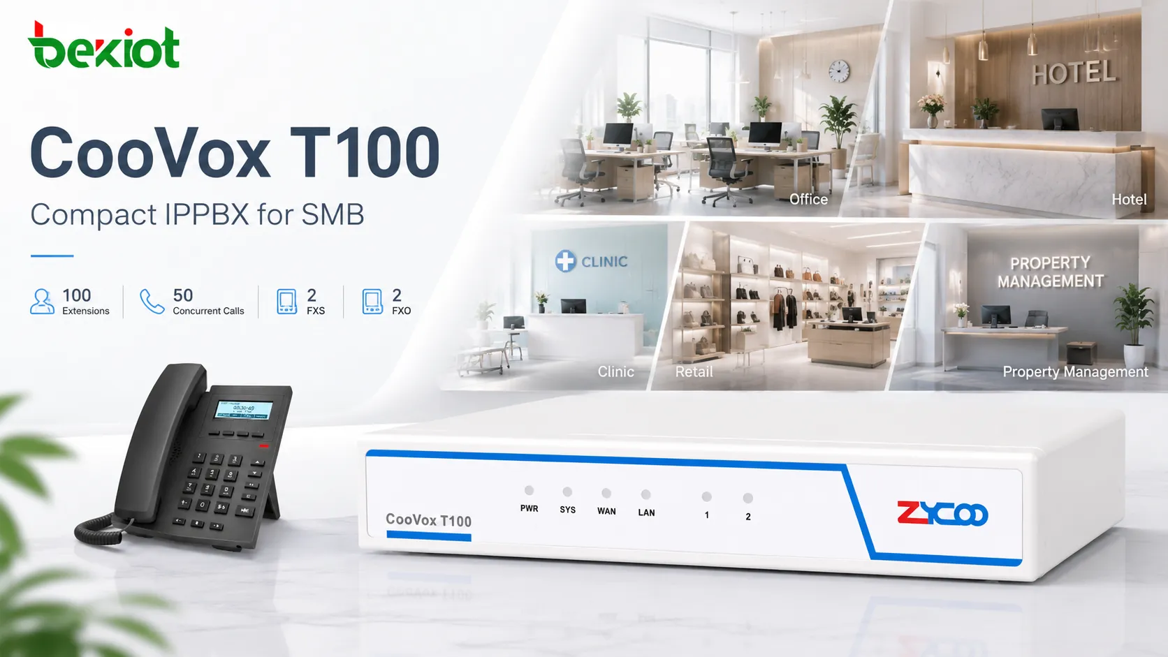 Servidor de hardware Zycoo T100 CooVox IPPBX para comunicação de pequenas e médias empresas
