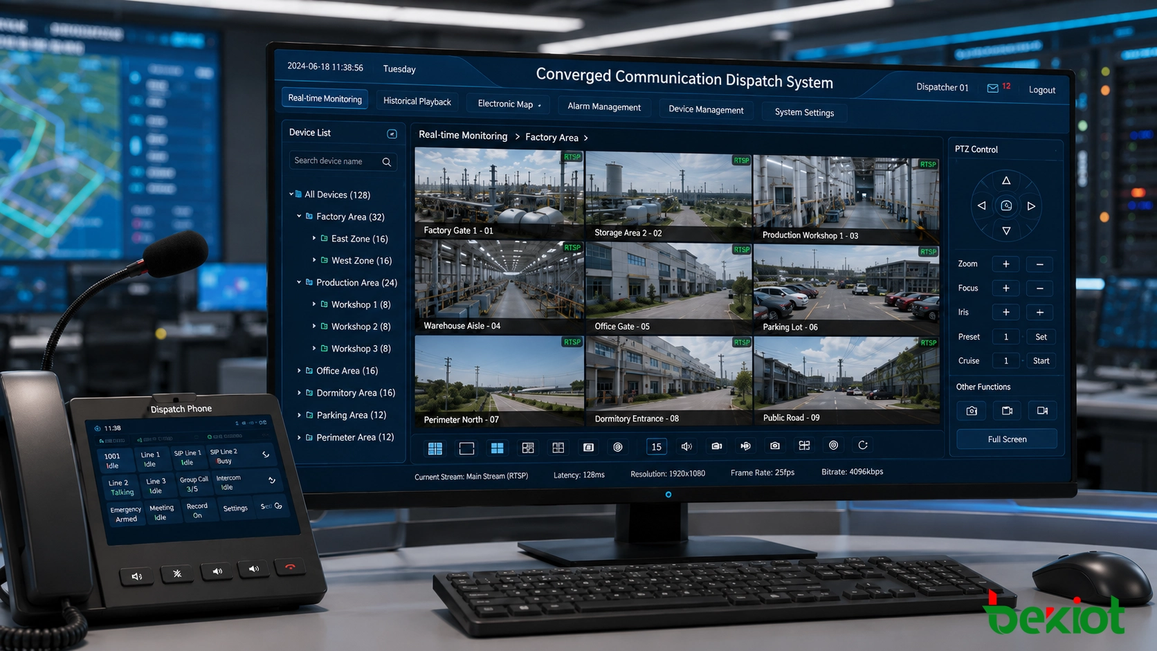 Acesso ao fluxo de vídeo RTSP exibido em um console de despacho para visualização de vigilância ao vivo