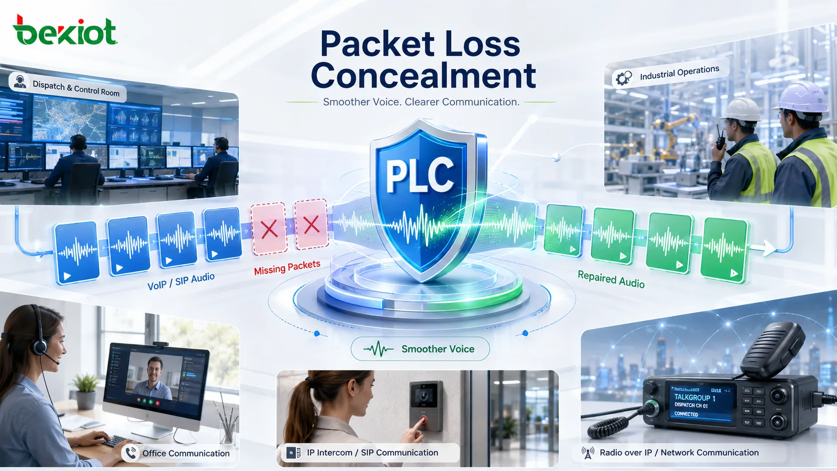 Quais são as vantagens de áudio do Packet Loss Concealment (PLC)?