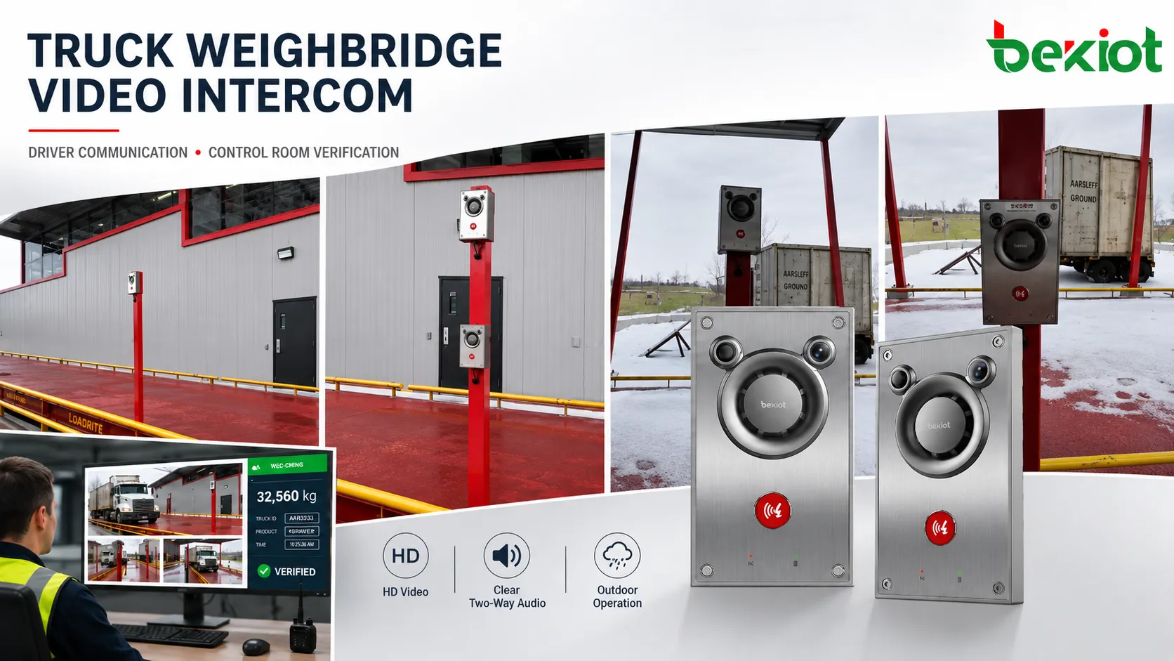 Intercomunicador de vídeo BHP-SOSA12V instalado em uma balança rodoviária para comunicação do motorista e verificação pela sala de controle