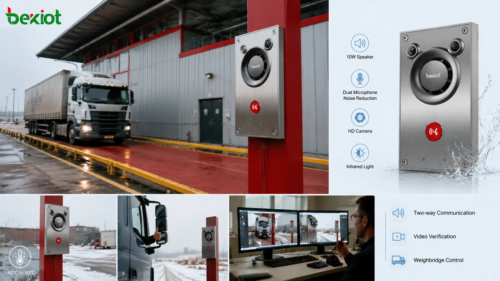 Sistema de intercomunicação por vídeo BHP-SOSA12V para comunicação com a sala de controle da balança, verificação de veículos e operação externa