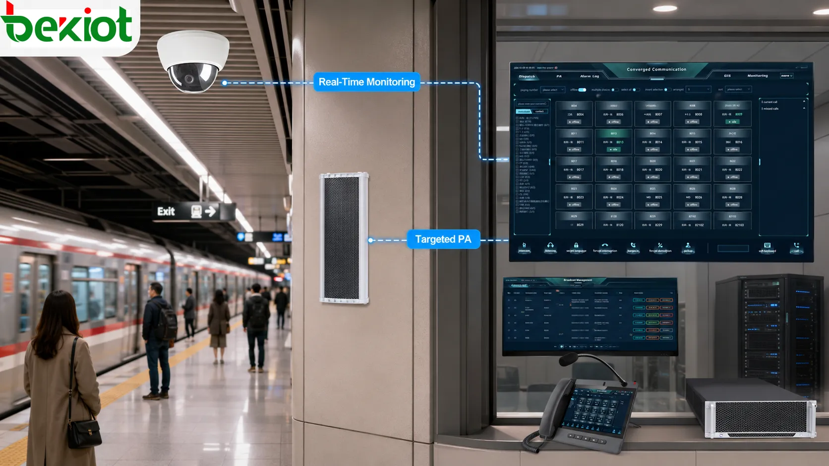 Câmara de estação de metro ligada a um sistema digital de sonorização para monitorização de segurança em tempo real e anúncios direcionados