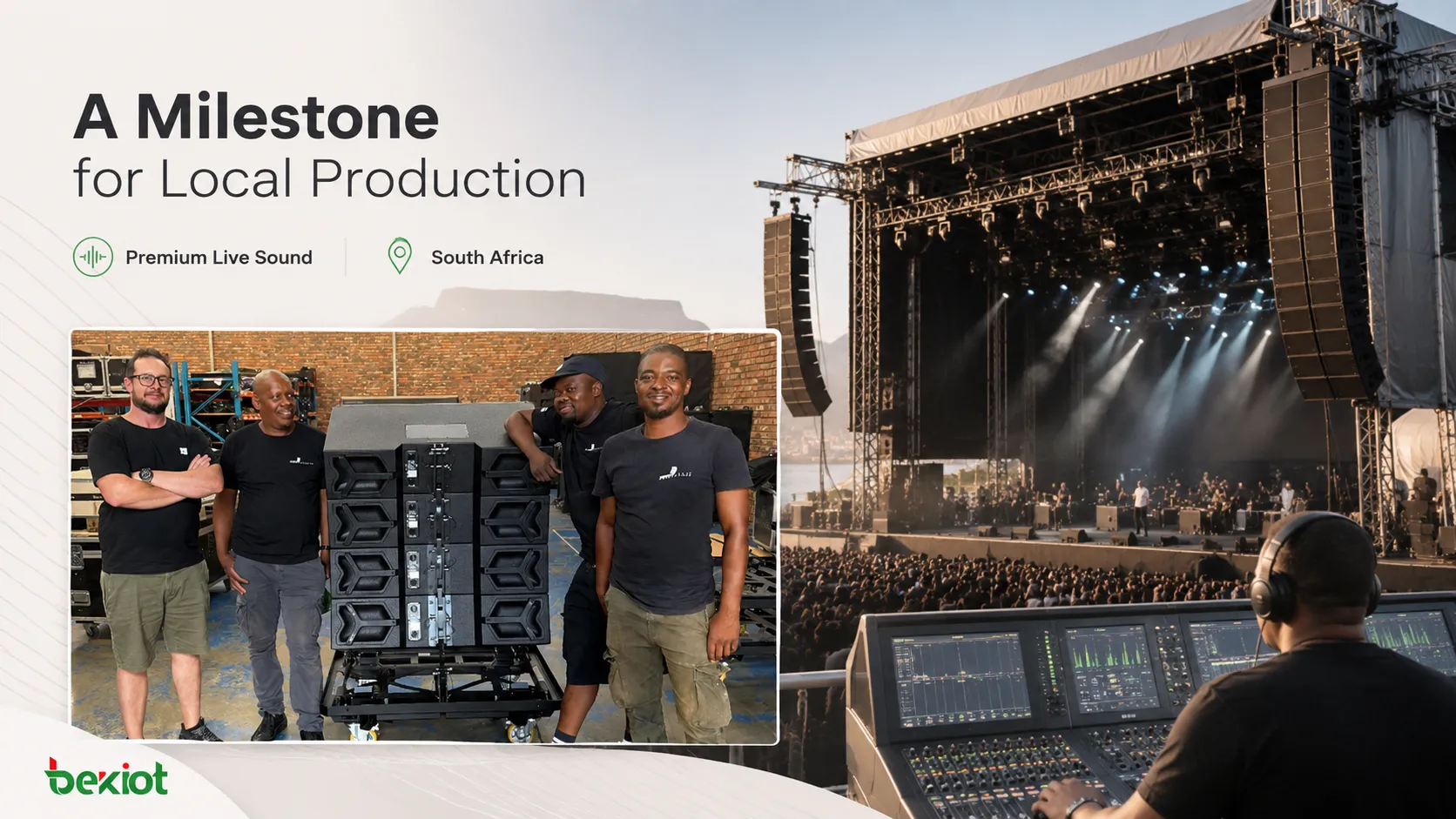 Empresa sul-africana de som ao vivo implantando um sistema line array d&b KSL para um grande palco de concerto