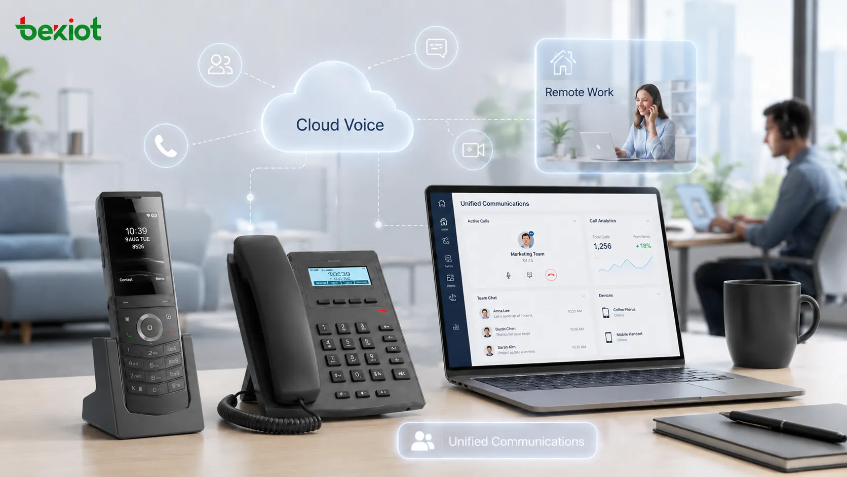 Plataforma de software VoIP usando automação com IA para roteamento inteligente, transcrição ao vivo, análise de chamadas e modernização do contact center
