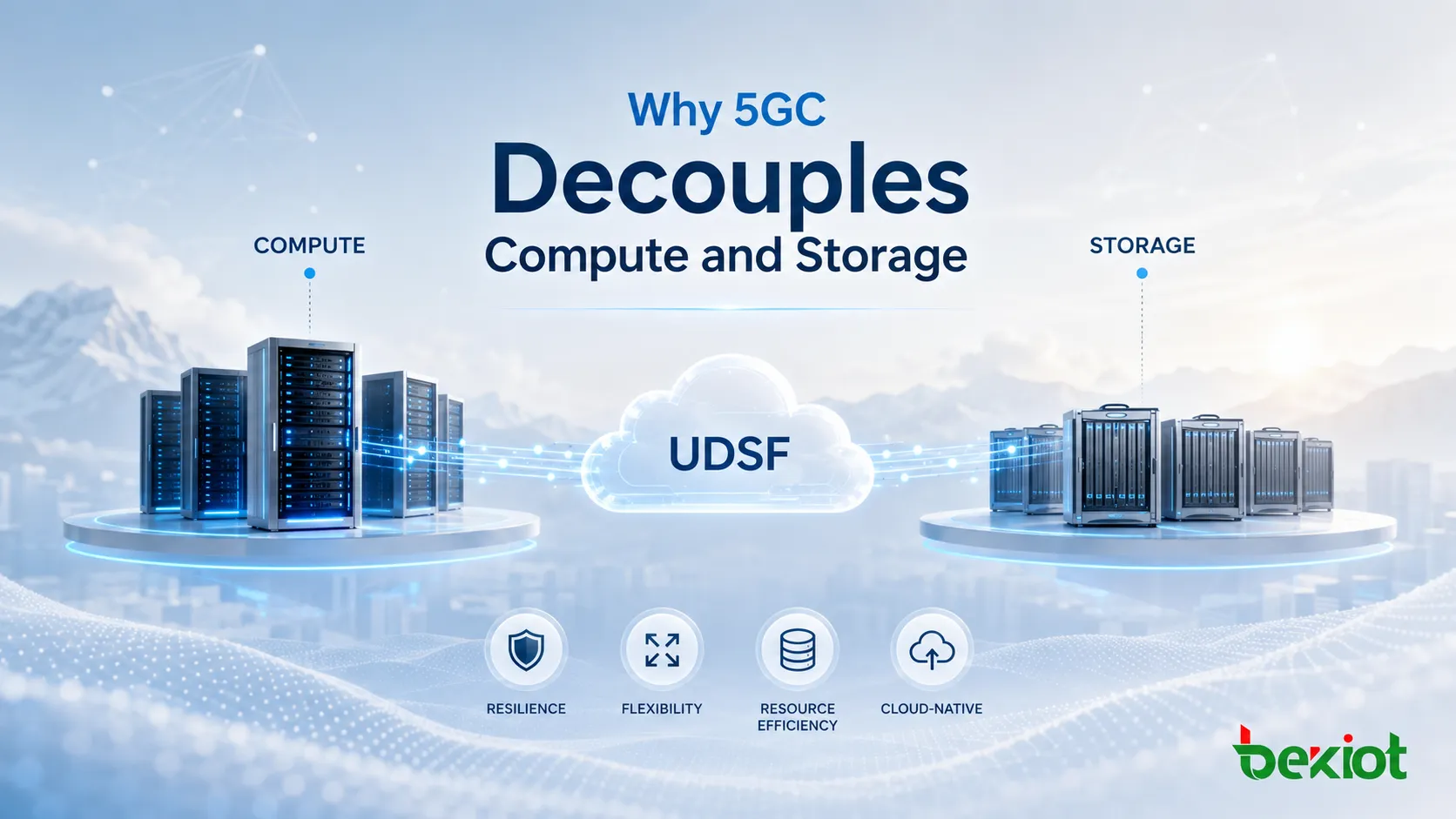 Por que o 5GC separa computação e armazenamento?
