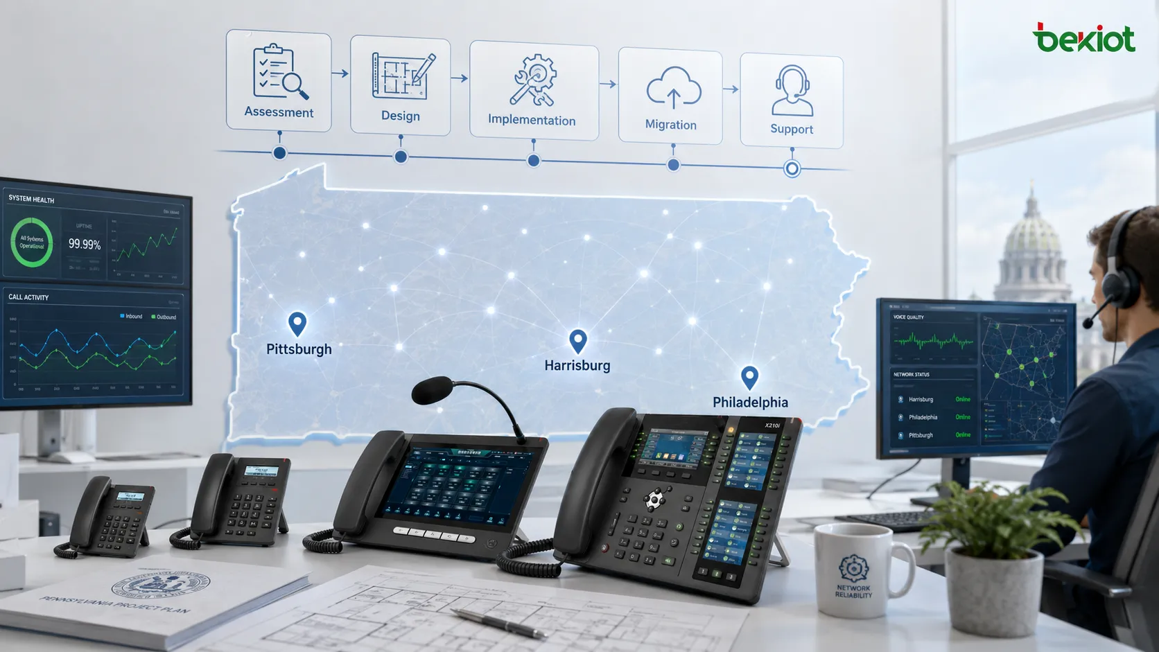 Modernização das comunicações do setor público ligando escritórios governamentais de Harrisburg a VoIP local moderno
