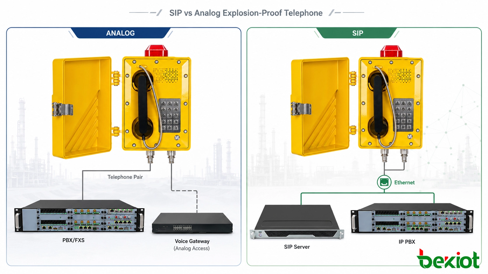 Comparação de telefones à prova de explosão SIP e analógicos