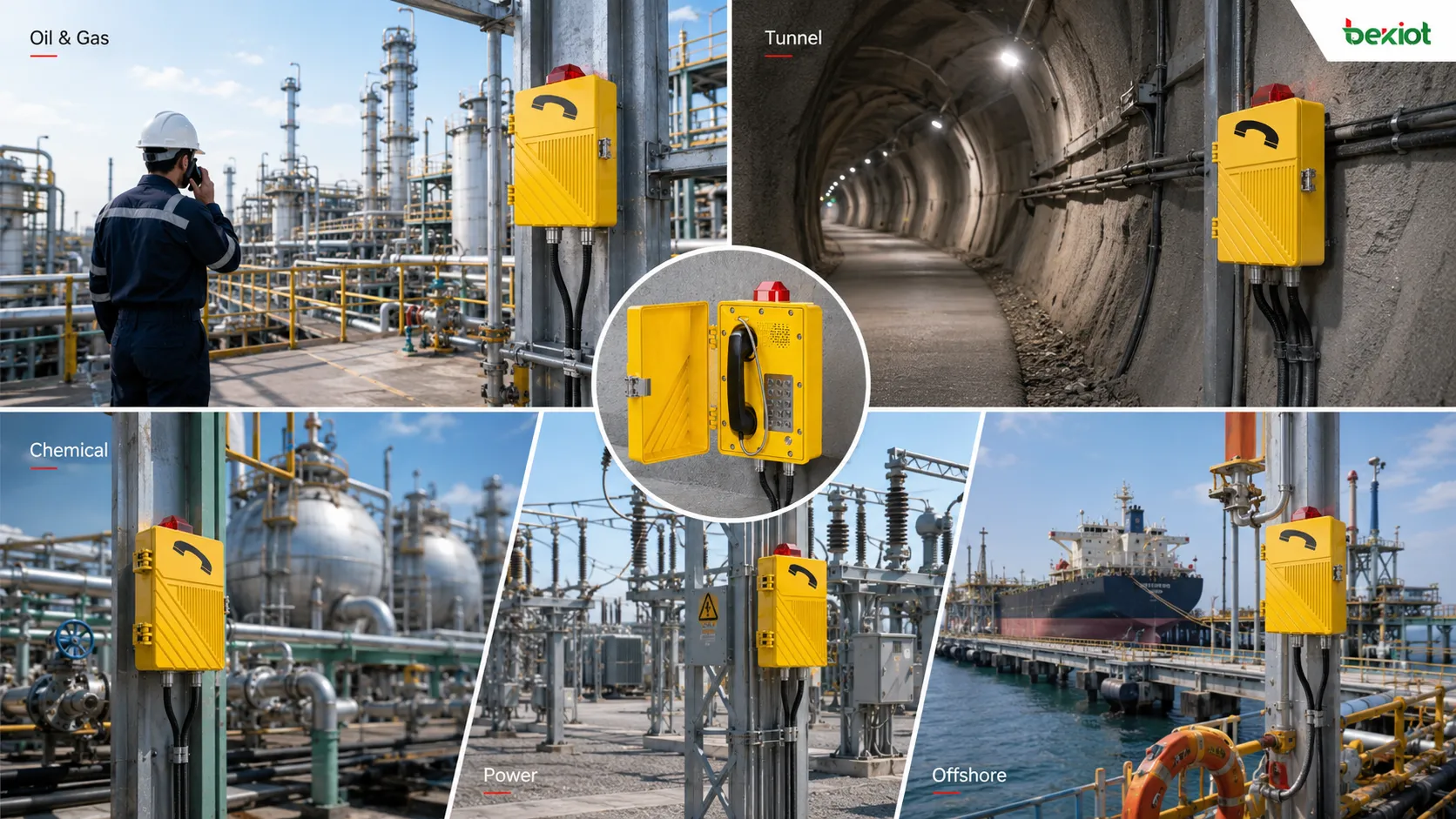 Aplicações de telefones à prova de explosão em ambientes de trabalho perigosos de petróleo e gás, química, mineração, túneis, energia, offshore, portos e indústria