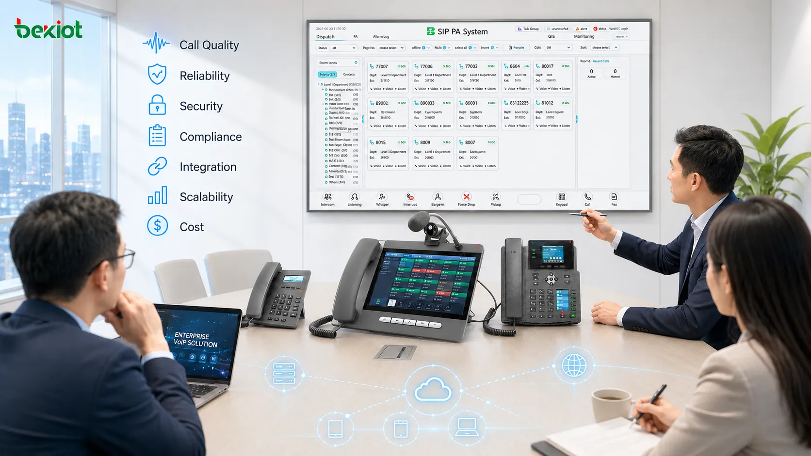 Fatores de seleção de VoIP empresarial em 2026 incluindo qualidade de chamadas, confiabilidade, escalabilidade, segurança, conformidade, integrações e transparência de custos