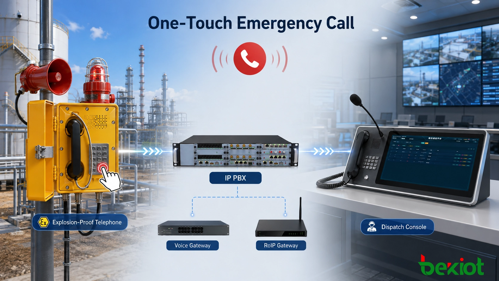 Chamada de emergência com um toque de um telefone à prova de explosão para IP PBX e console de despacho