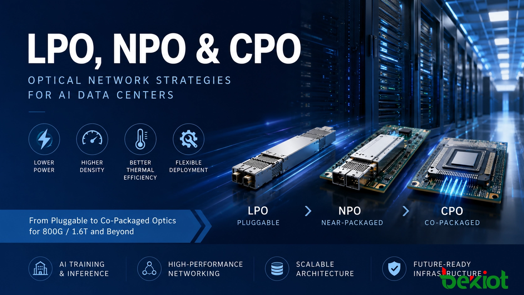 LPO, NPO e CPO: Estratégias de Redes Ópticas para Data Centers de IA