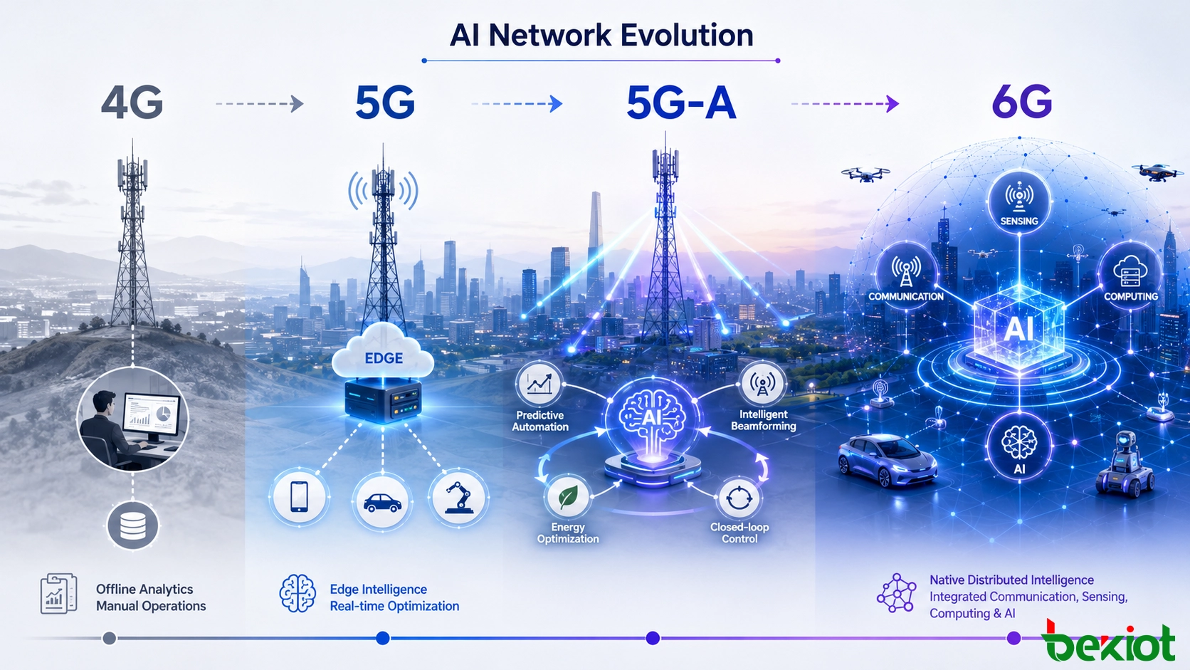Evolução da IA nas redes móveis 4G, 5G, 5G-Advanced e 6G