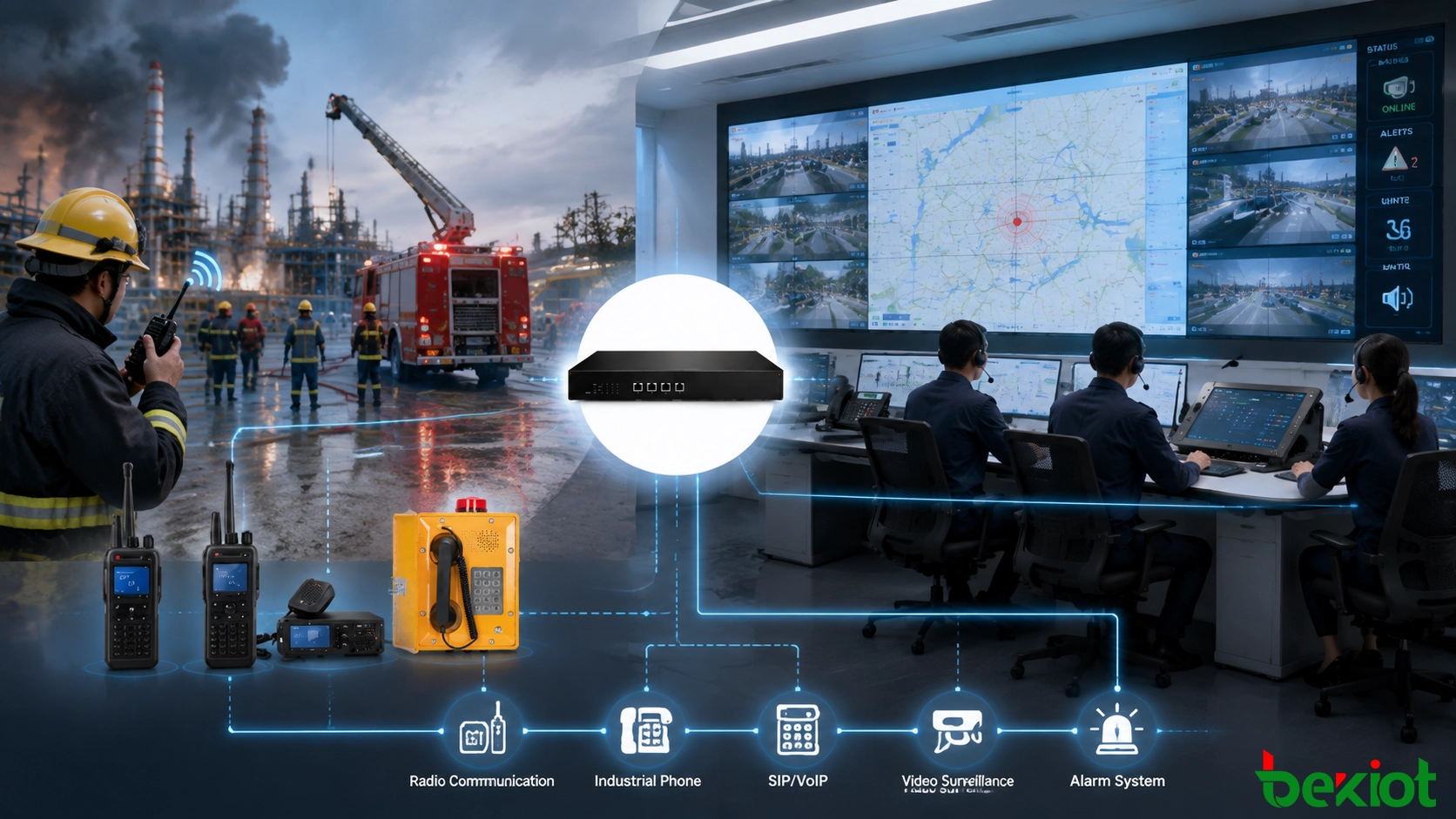 Gateway ROIP conectando sistemas de rádio industriais, plataformas de despacho e redes de comunicação IP