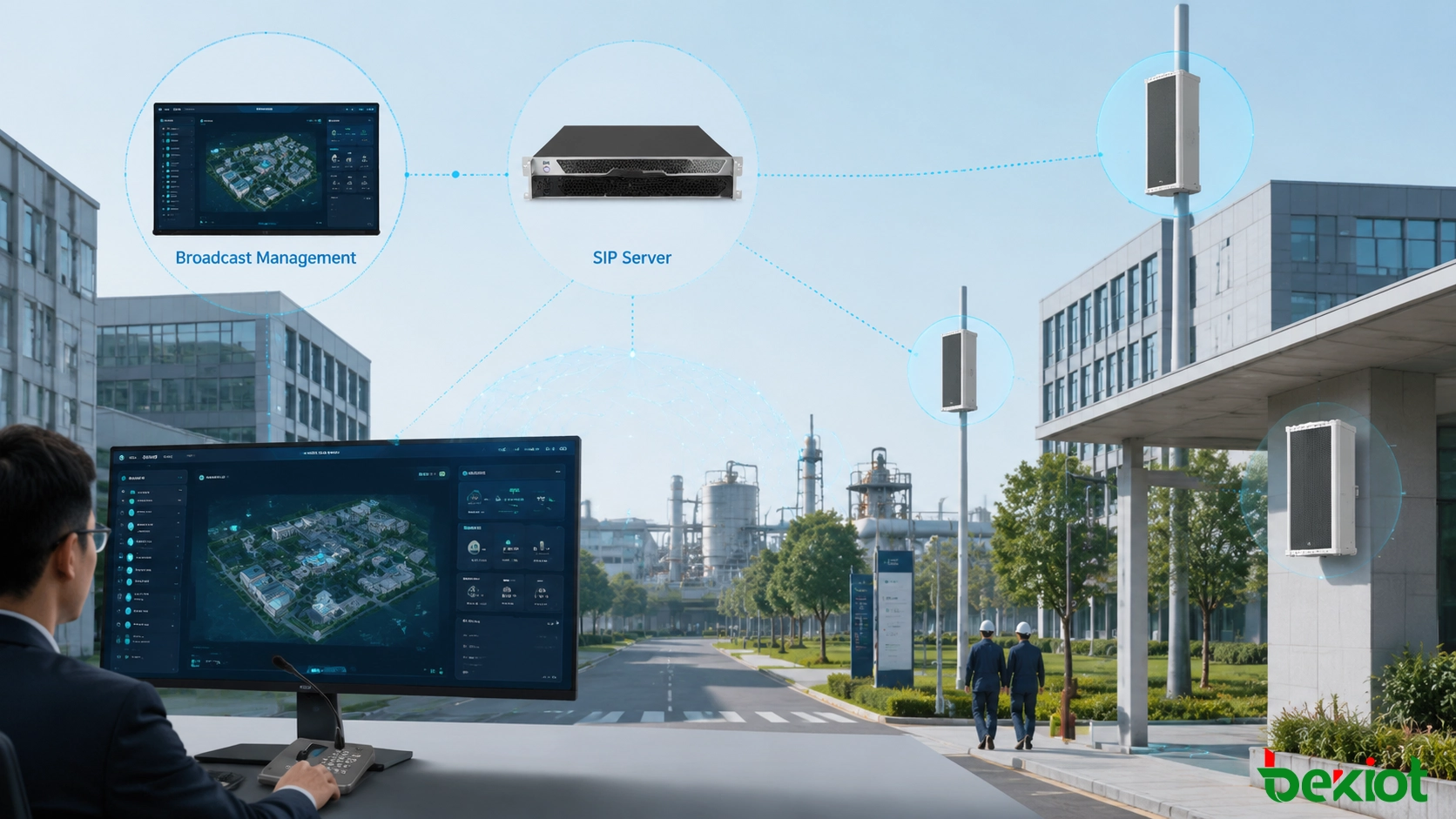 Arquitetura de sonorização SIP futura integrando áudio IP, serviços em nuvem, gerenciamento inteligente e sistemas de comunicação de emergência