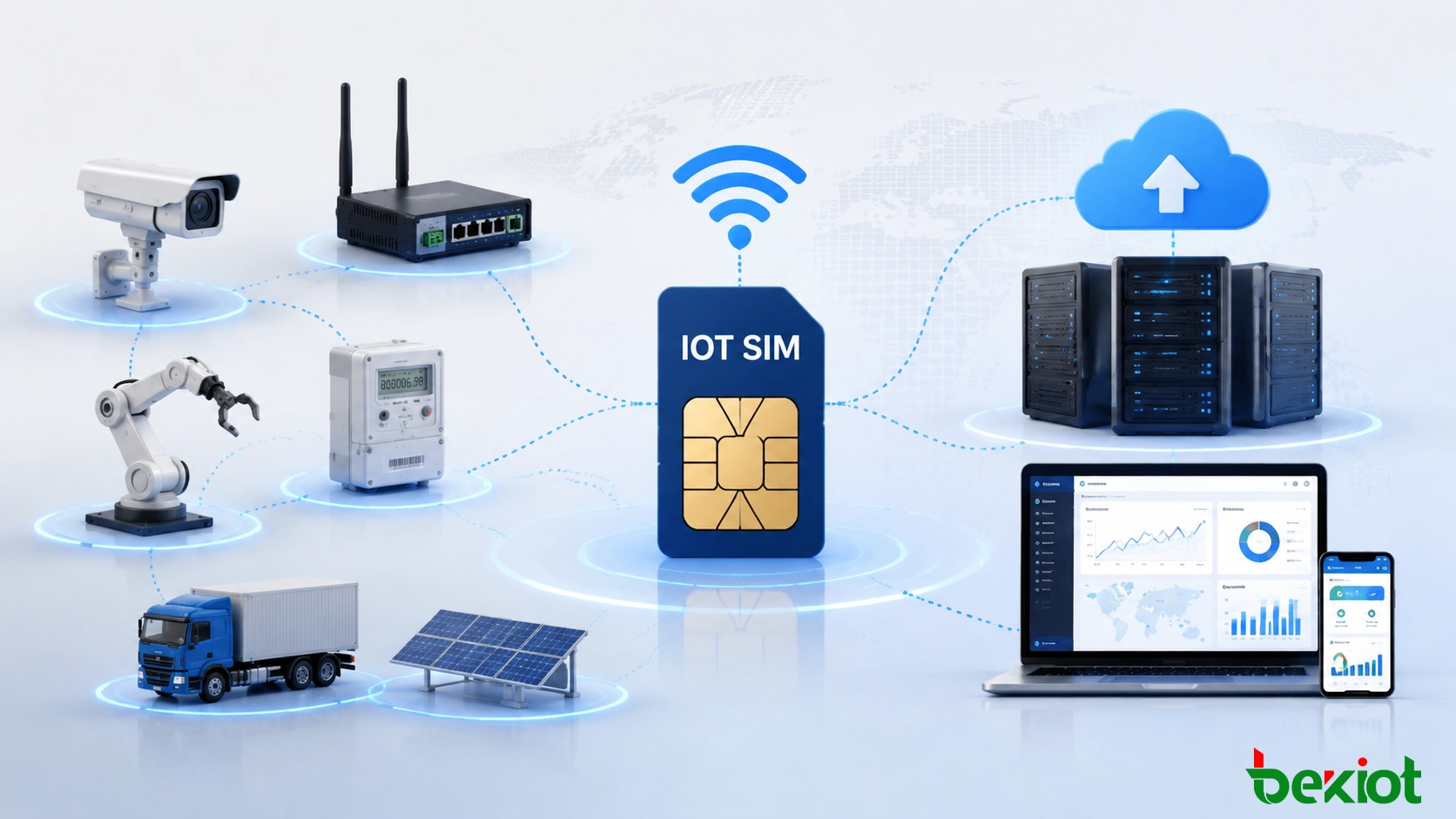 Cartão SIM IoT conectando dispositivos industriais e terminais remotos através de redes celulares