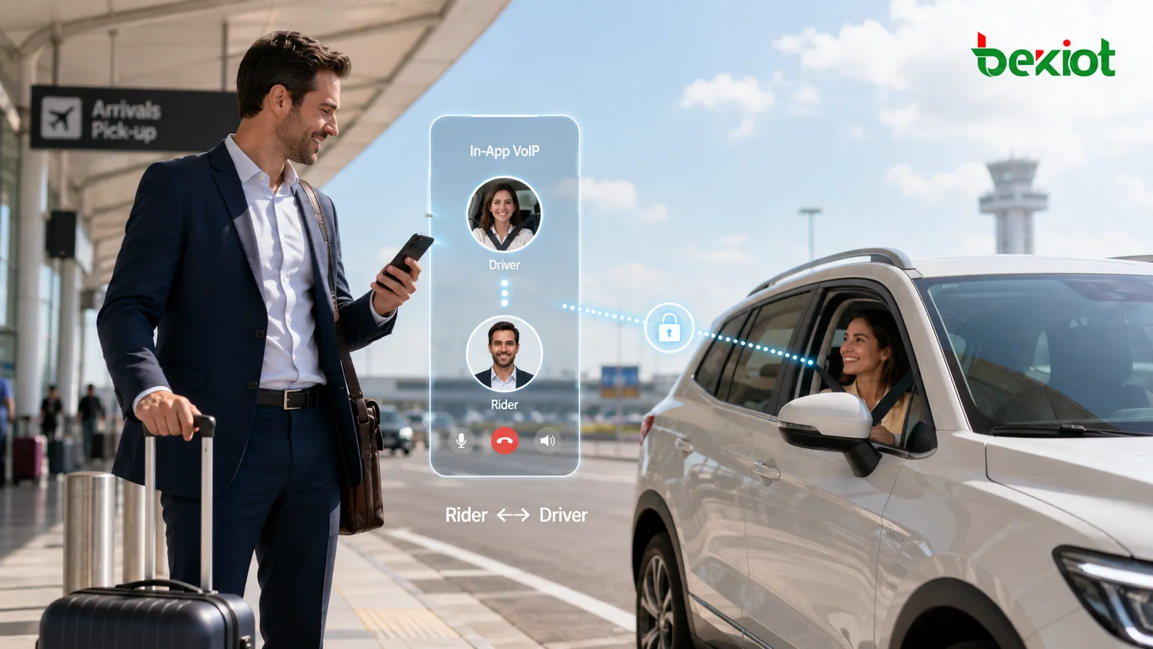 Aplicativo de transporte sob demanda usando VoIP dentro do app para conectar passageiros e motoristas sem expor números de telefone pessoais