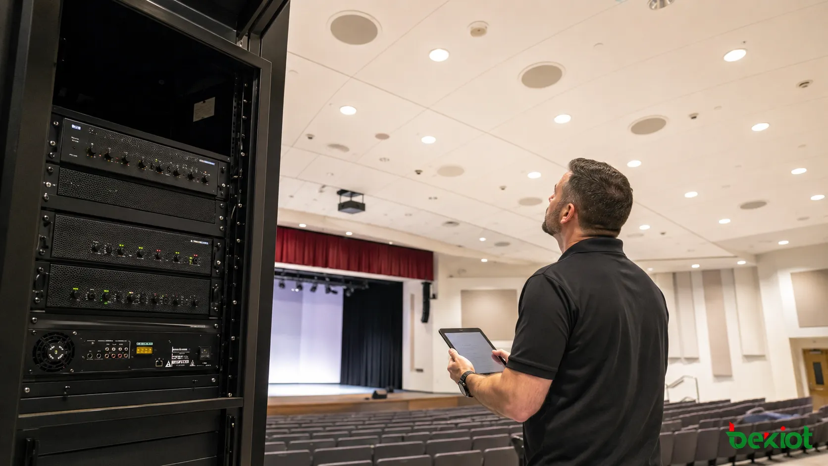 Sistema de PA moderno que reduz o espaço de rack e melhora o gerenciamento dos alto-falantes com amplificadores de alta densidade de canais e DSP integrado