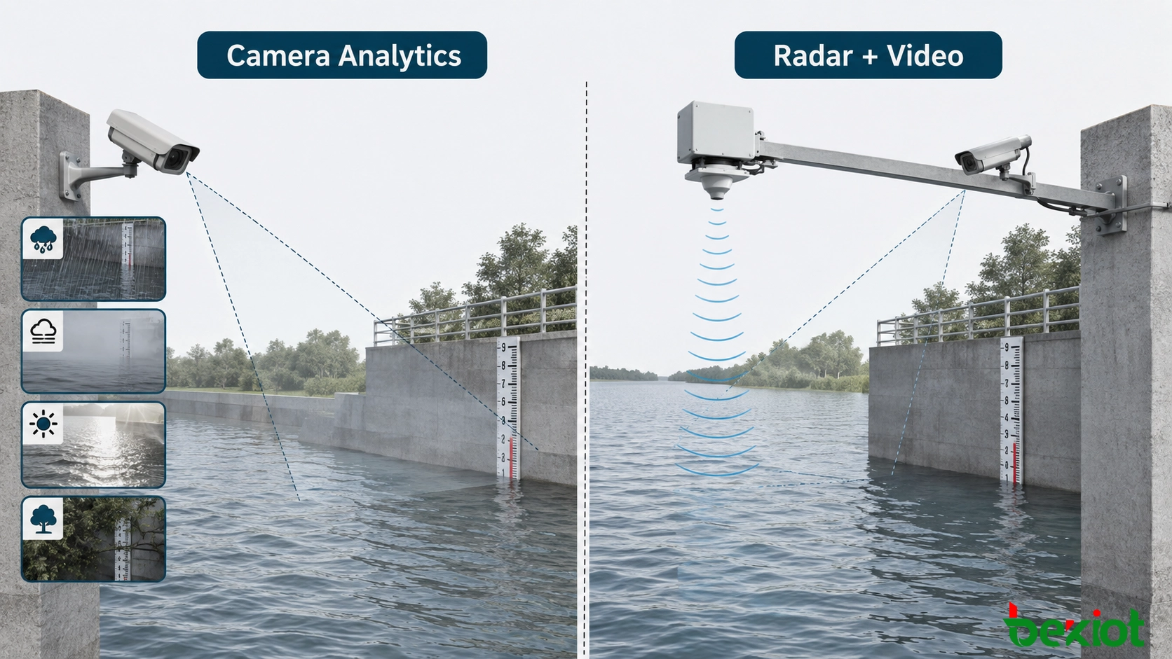 Comparação do monitoramento do nível de água baseado em câmera e em radar em um canal de rio