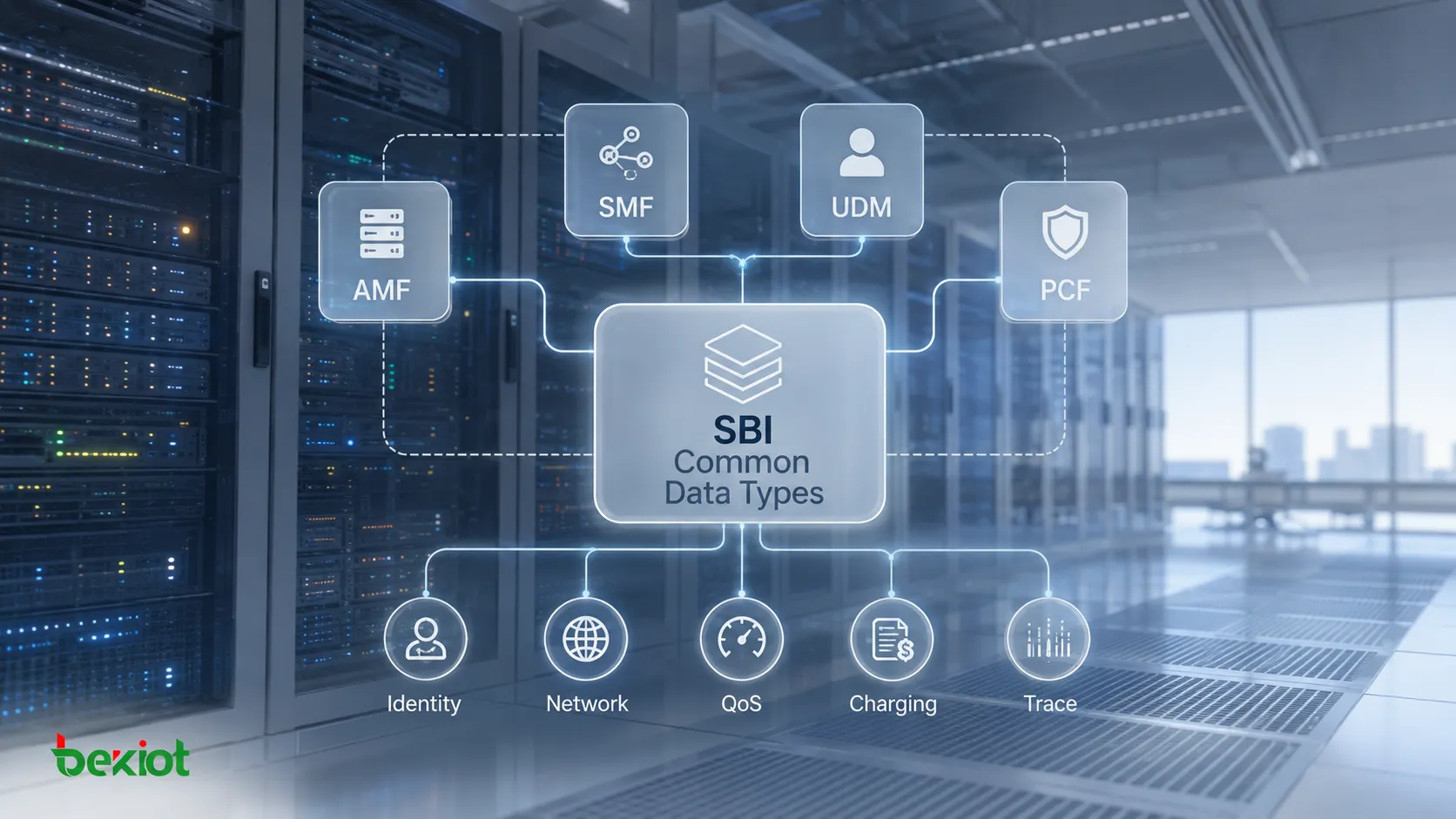 Tipos de dados comuns da SBI do núcleo 5G compartilhados por AMF, SMF, UDM e PCF para identificadores, informações de rede, QoS, cobrança e parâmetros de rastreamento