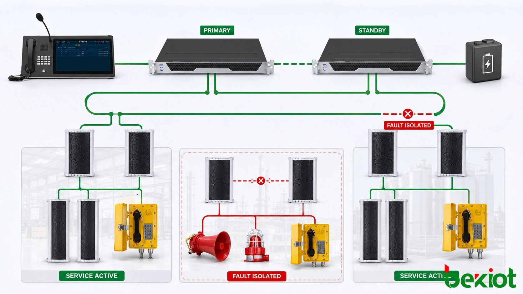 Design de redundância e isolamento de falhas do sistema PAGA para zonas de paginação industriais
