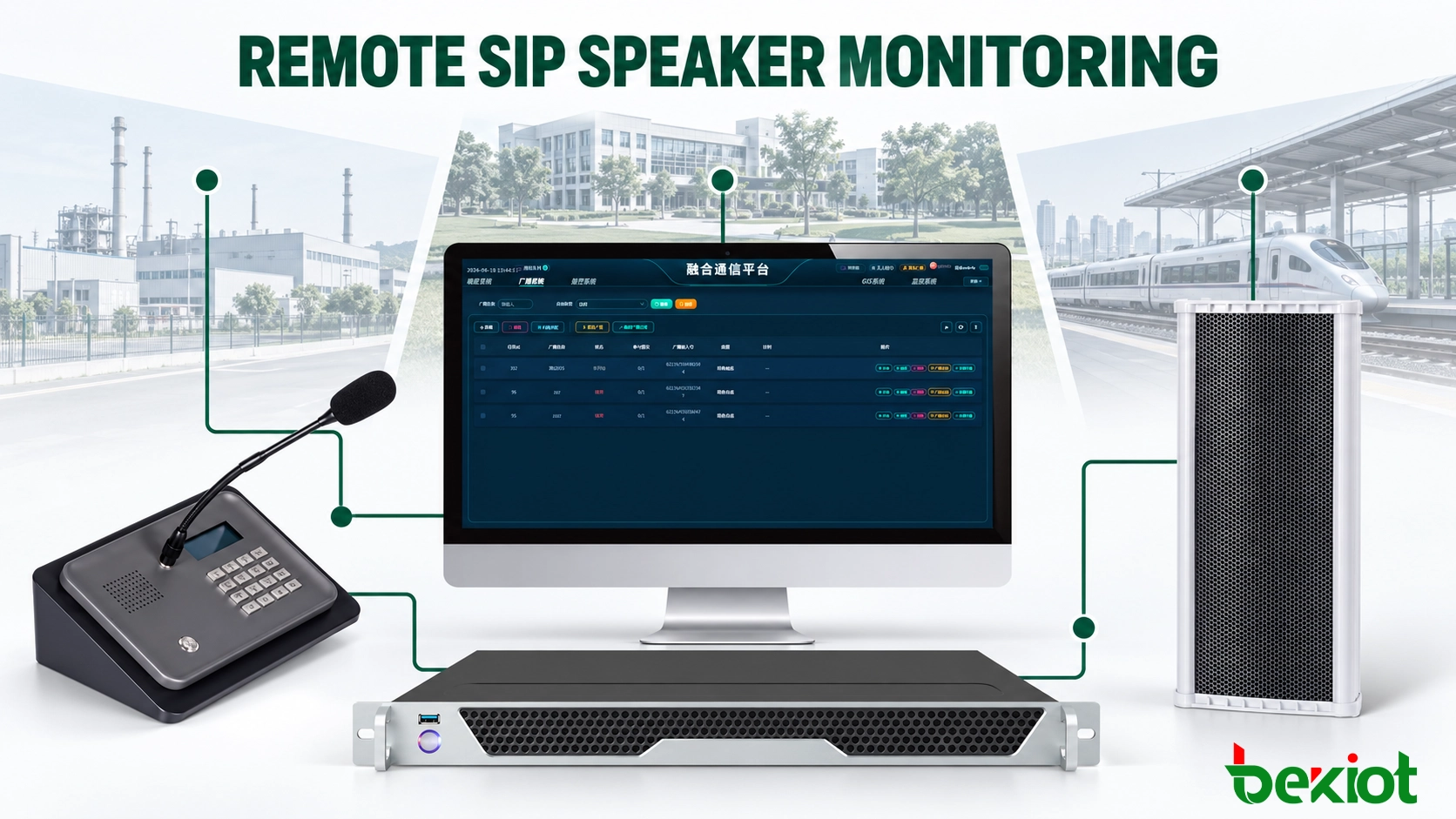 Como vários alto-falantes SIP devem ser monitorados e mantidos em sites remotos?