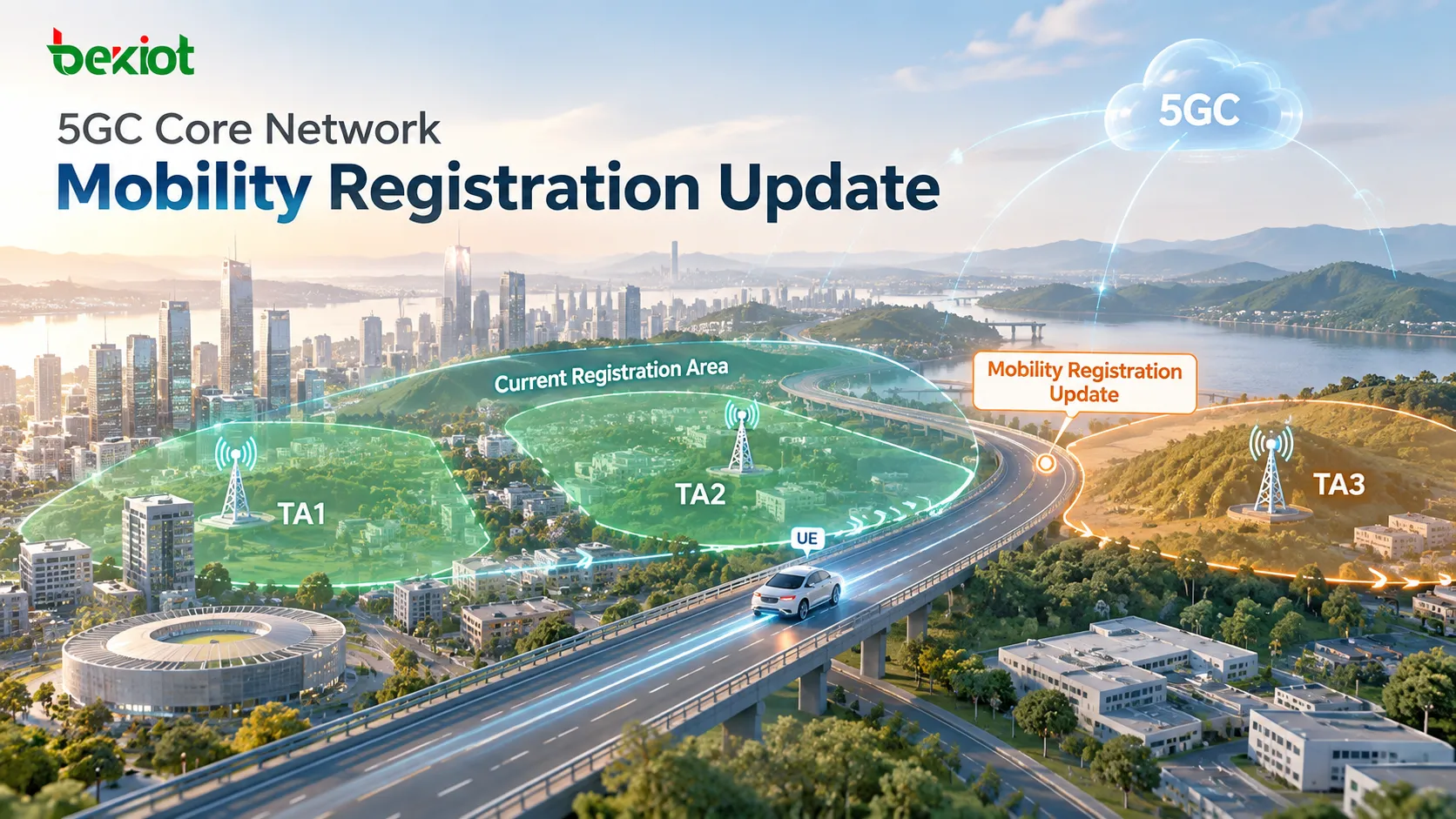 Na Mobility Registration Update do 5GC, o UE dispara uma atualização depois de sair de uma TA dentro da Registration Area atual e entrar em uma nova TA fora dessa área, enquanto mudanças comuns de célula ou de TA dentro da Registration Area não exigem outro registro