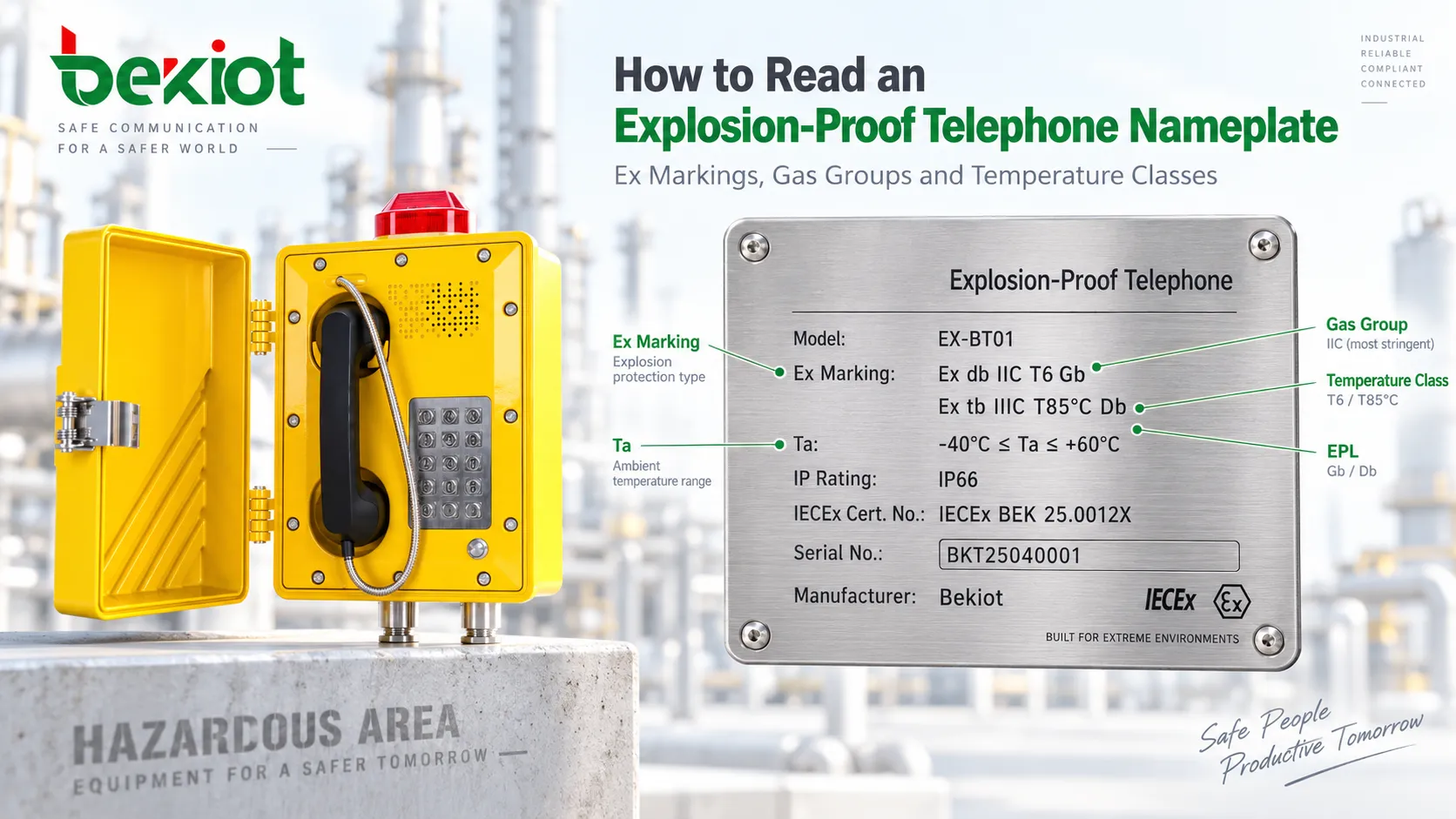 Como ler a placa de um telefone à prova de explosão: marcas Ex, grupos de gases e classes de temperatura