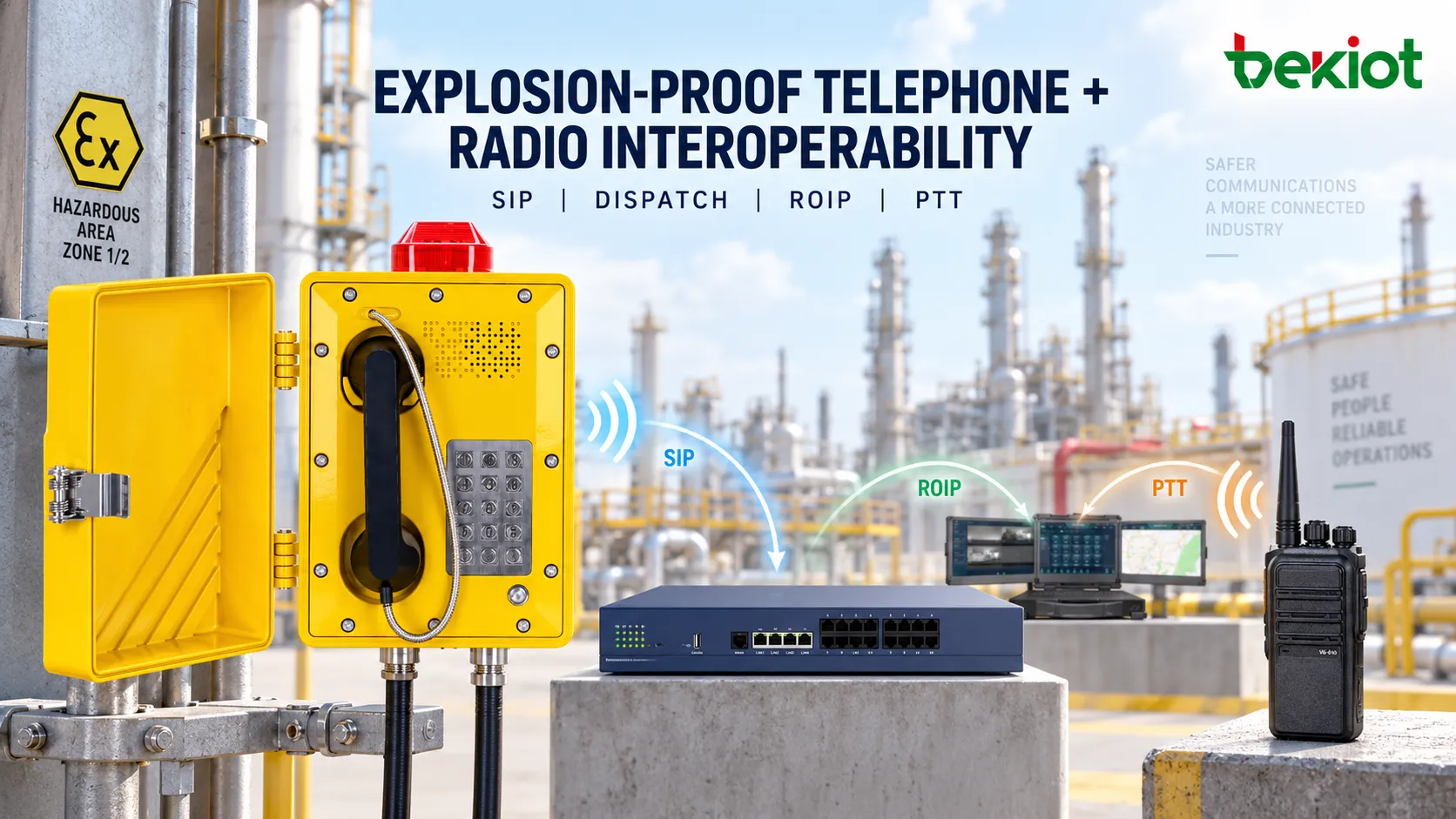Como os telefones à prova de explosão interoperam com sistemas de rádio?
