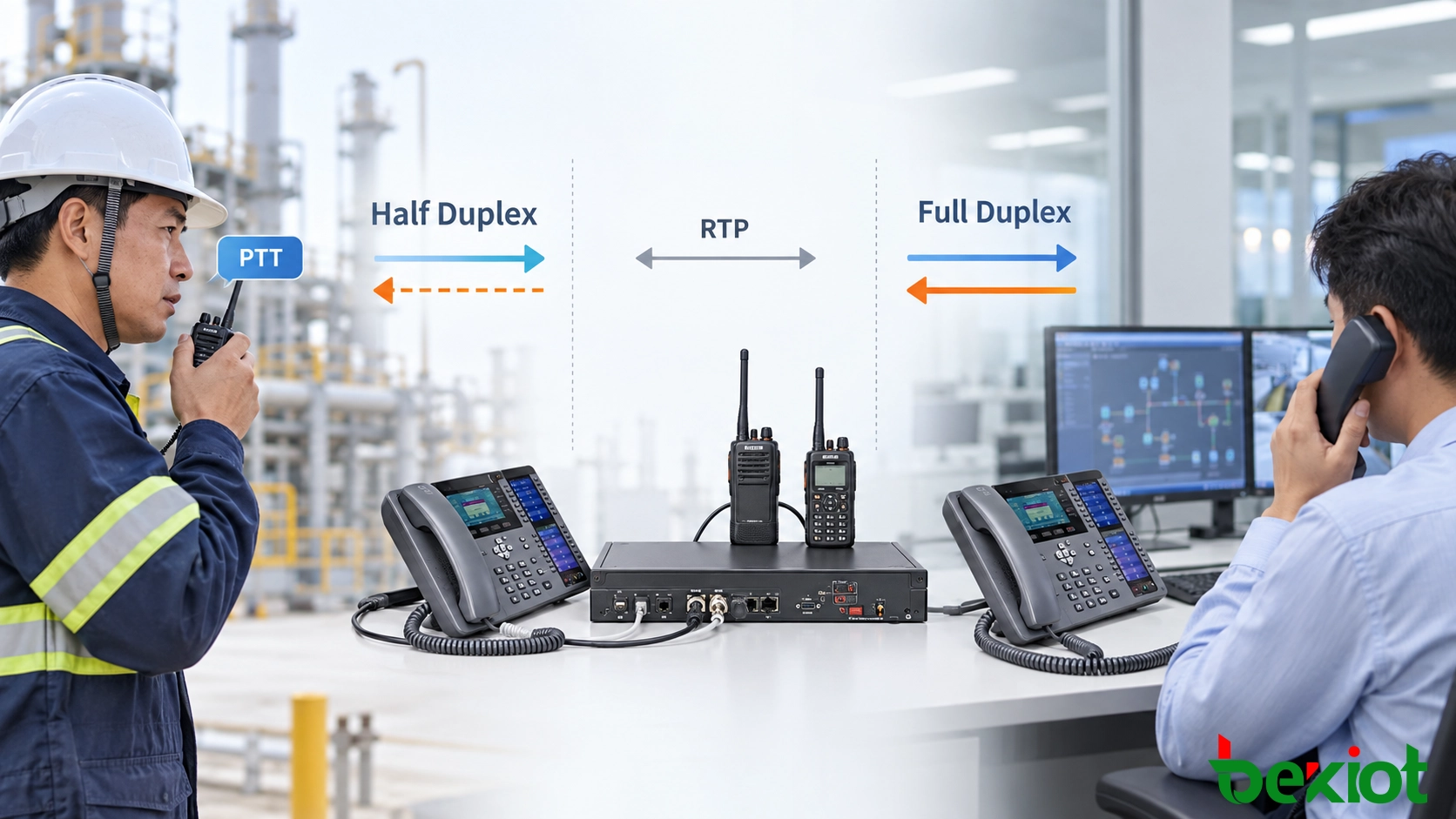 Controle de chamada entre rádio semidúplex e telefone full duplex com gerenciamento SIP, RTP e PTT