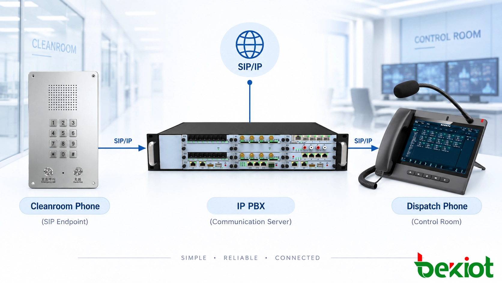 Telefone SIP para sala limpa conectado a sistema de comunicação IP PBX