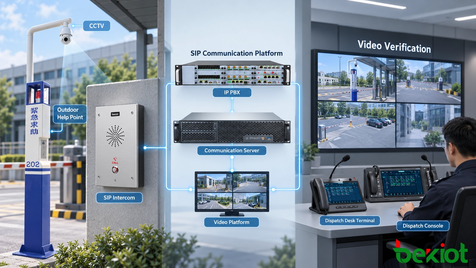 Intercomunicador SIP de emergência integrado com sistema CCTV de confirmação visual