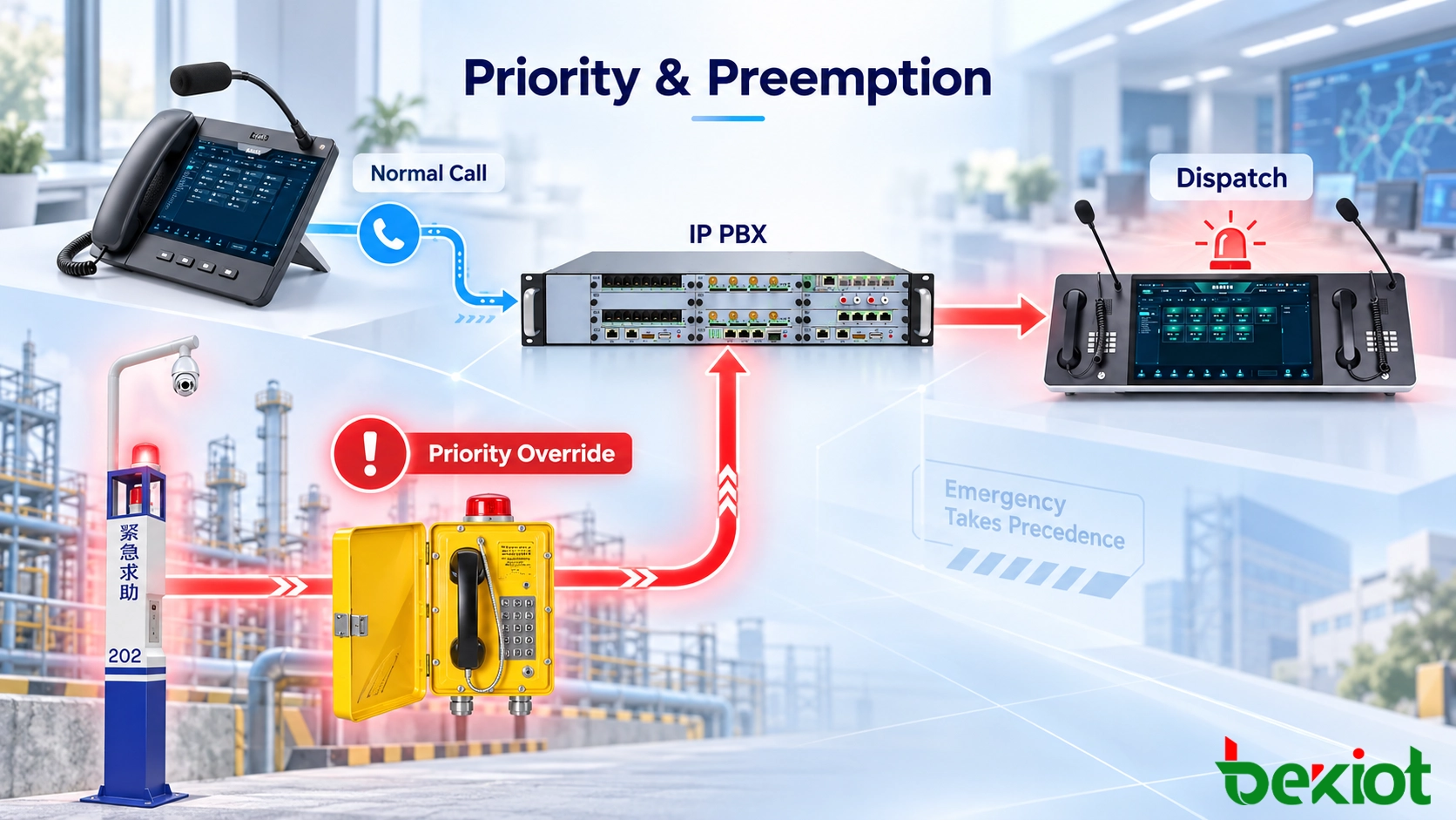 Arquitetura de chamadas prioritárias SIP com IP PBX e console de despacho