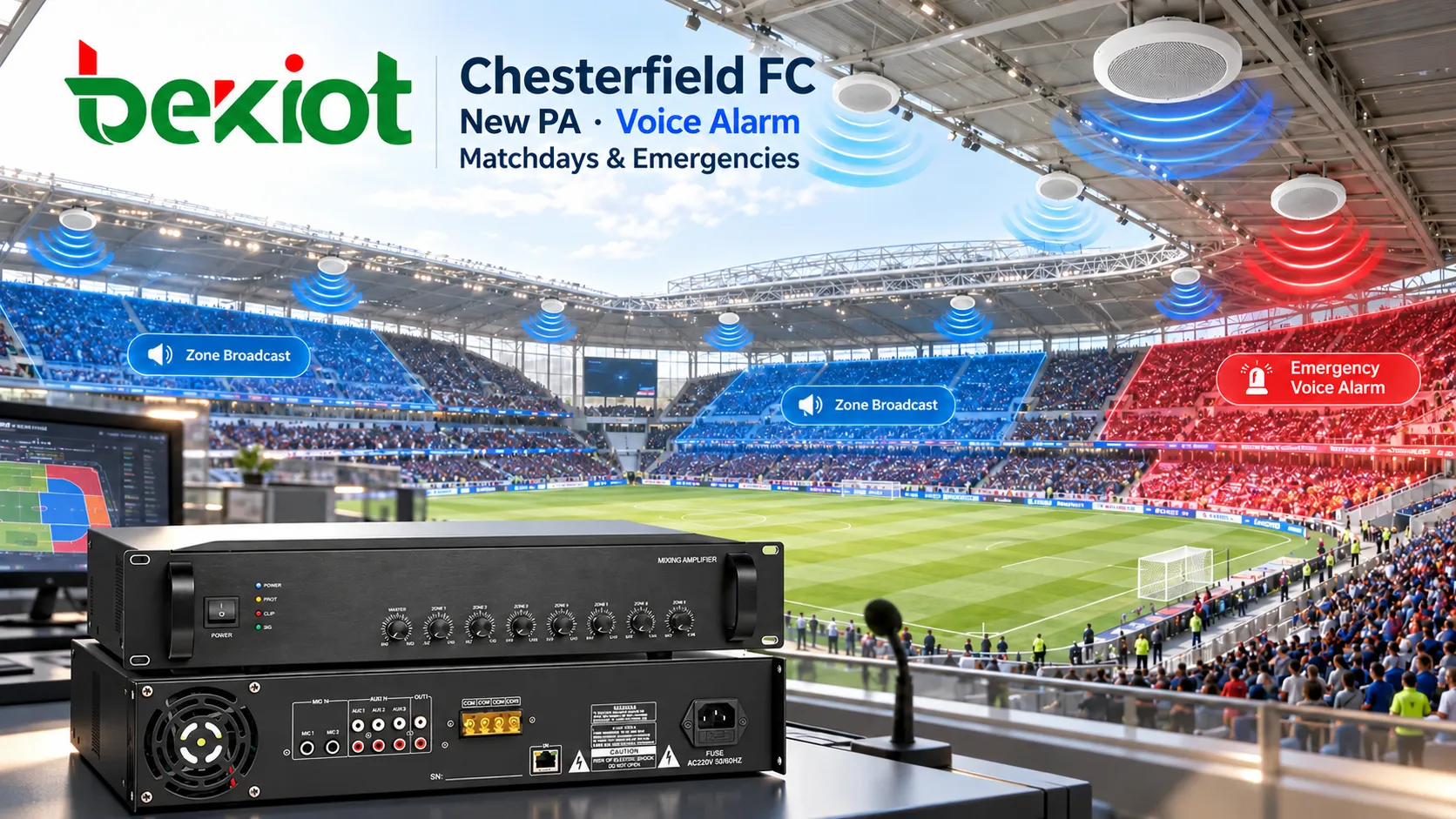 Chesterfield FC substitui sistema de som antigo por novo alarme por voz para jogos e emergências